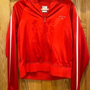 aerie Red Satin Track Zip-Up Jacket with White Stripe